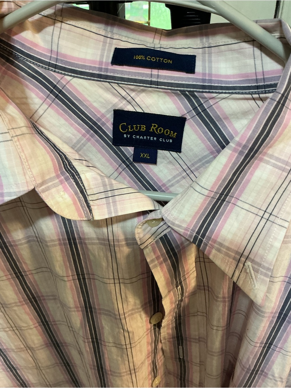 Club Room Pink and Gray Plaid Cotton Button-Down Shirt